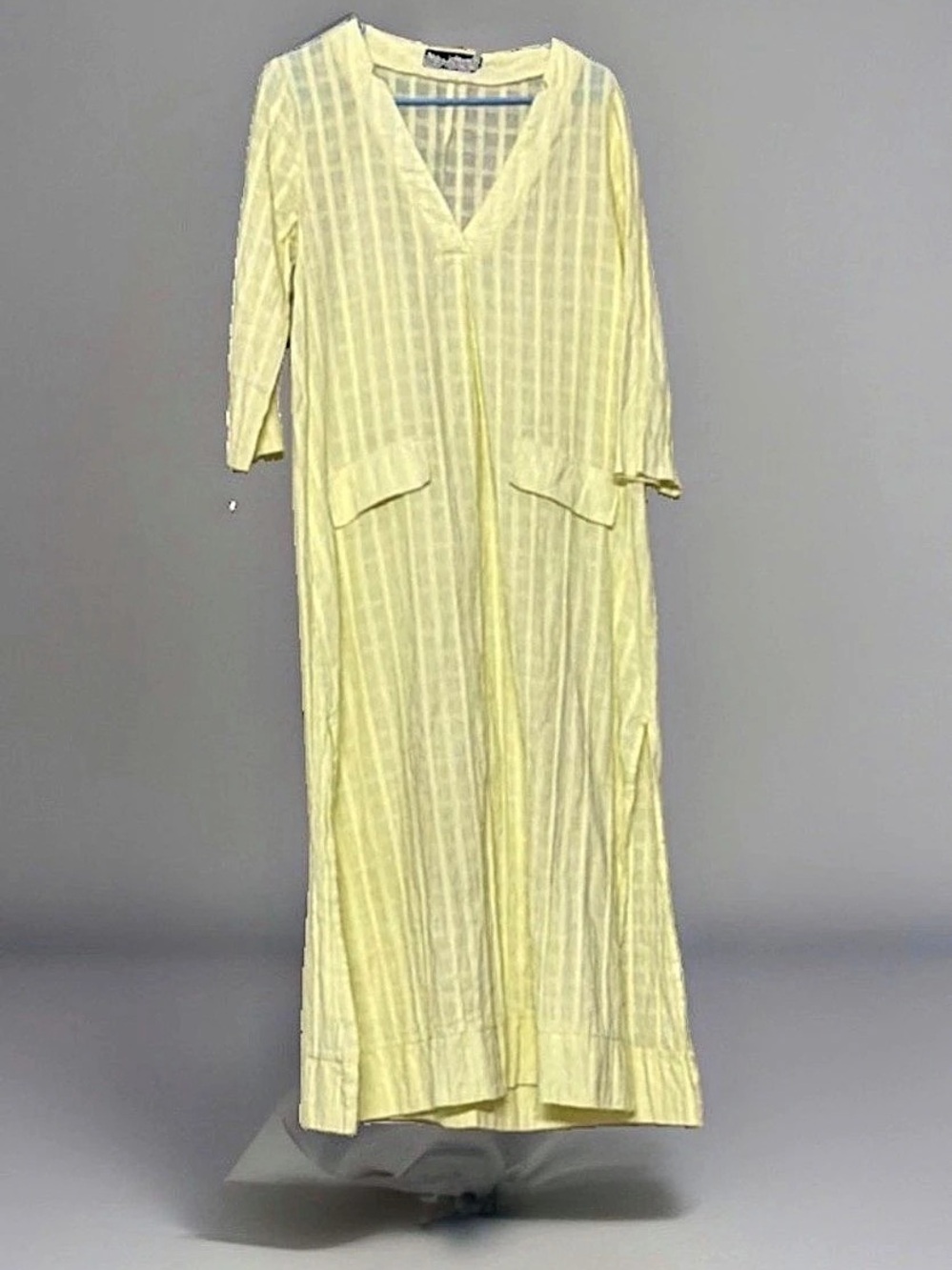 Pomander Place Carolina Caftan Striped Cotton Maxi Dress Yellow Small 100% Cotto